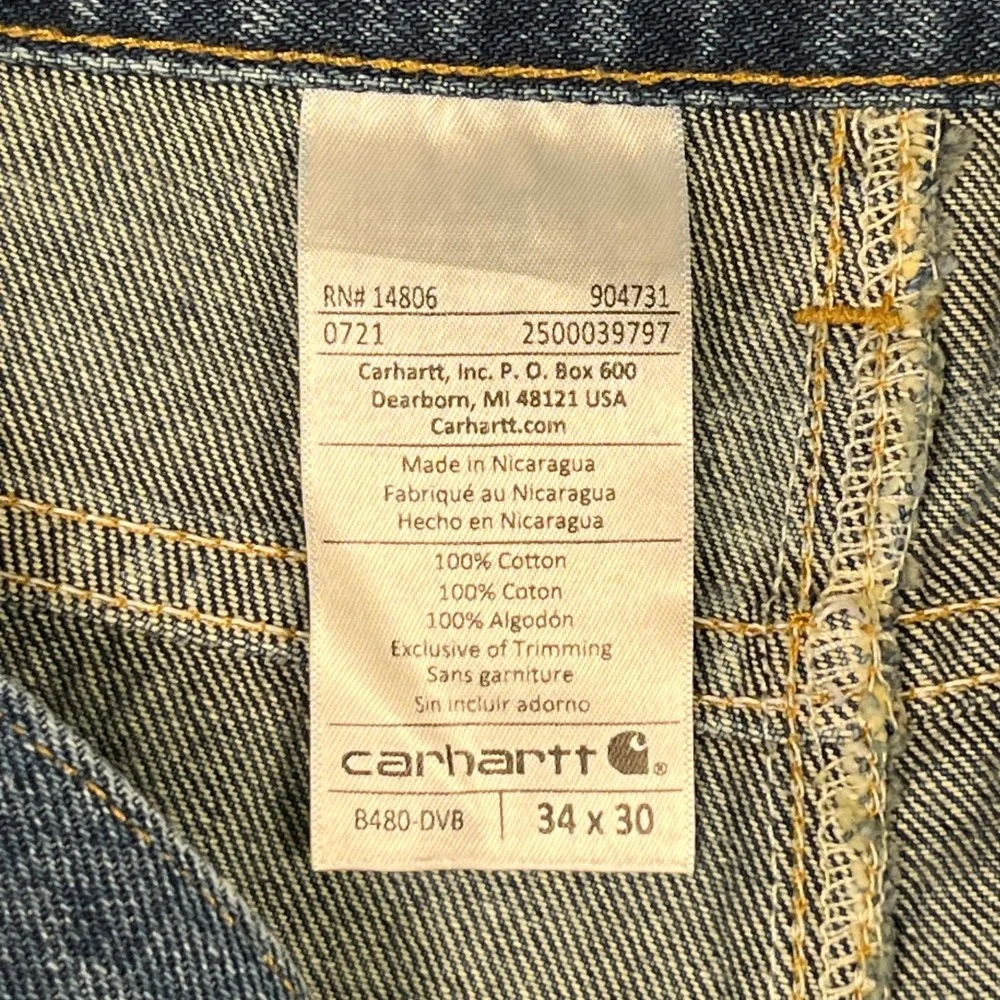 Carhartt Mens Straight Leg Jeans 34x30 (33x29) Denim Dungaree Stains B480-DVB‎